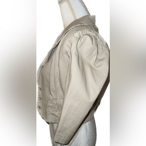 AQUA CROPPED khaki jacket, puff sleeves, adorable for spring! - Picture 2 of 5